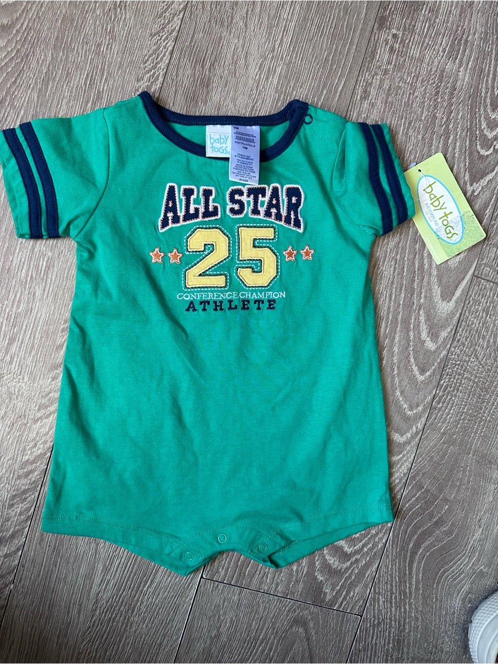 Y2K Baby Togs Green 'All Star 25' Athletic Baby One-Piece